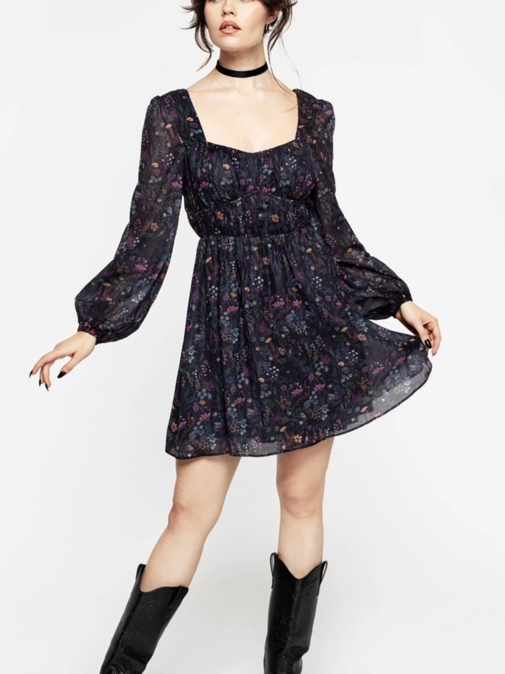 Disturbia Heliotrope Mini Dress Floral Dark Academia Goth Chiffon Dress